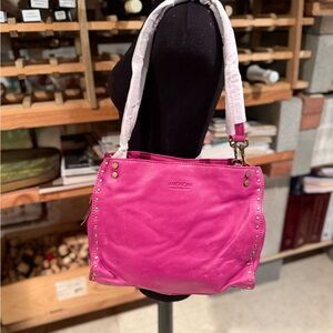 American Leather Pink Studded Shoulder Bag